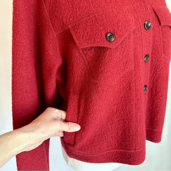 Jones New York Country Deep Red 100% Wool Button Carigan Sweater Jacket Medium - Picture 6 of 13